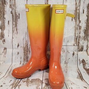 Hunter Yellow and Orange Ombre Rain Boots